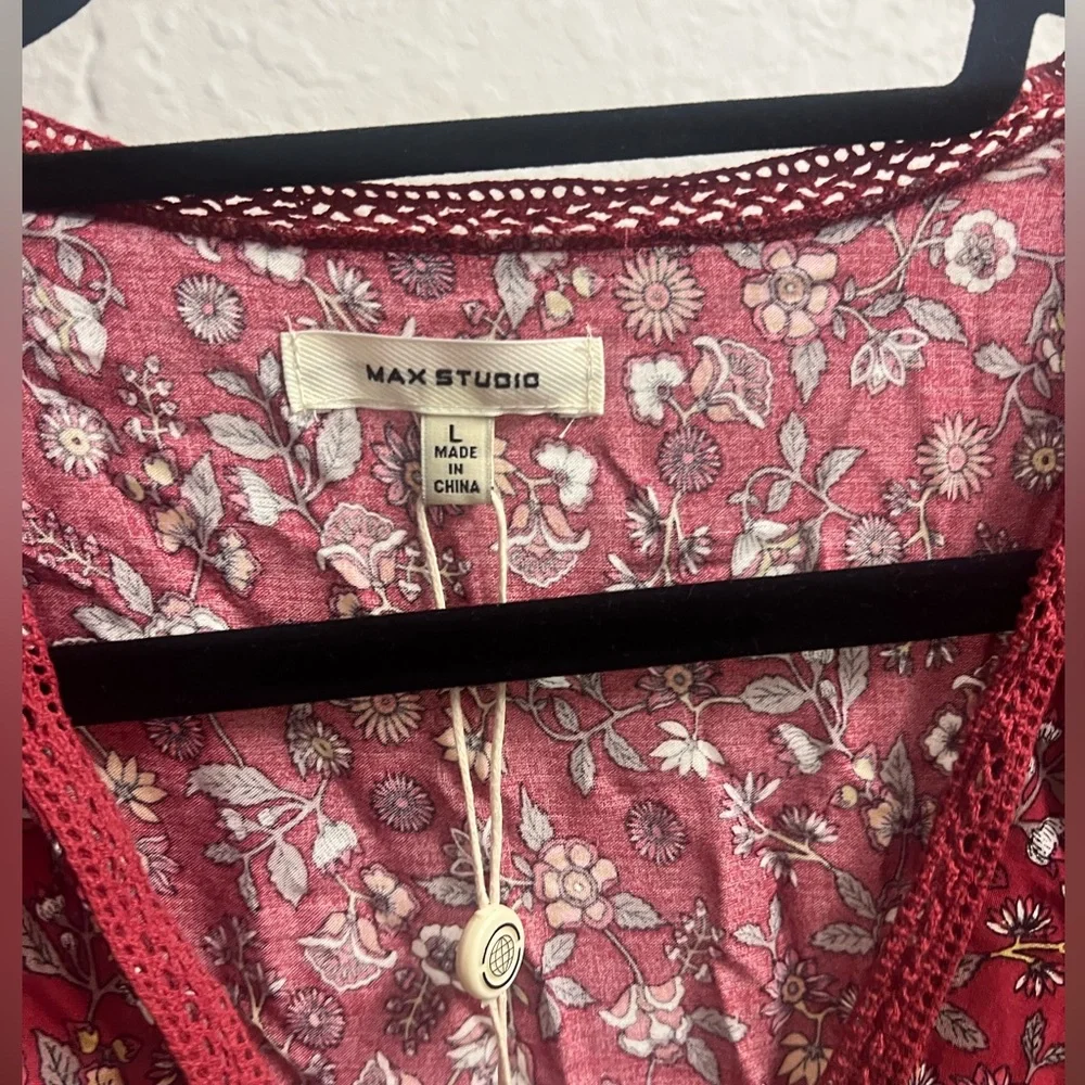 Max Studio Burgundy Floral Long Sleeve Dress - Picture 3 of 3
